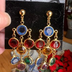 Morgan Taylor Vintage Colorful Gold-tone Chandelier Earrings